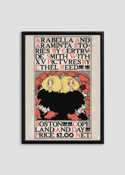Plakat w drewnianej czarnej ramce: Ethel Reed Arabella and Araminta vintage 1895