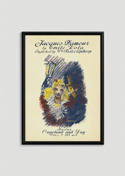 Plakat w drewnianej czarnej ramce: Jacques Damour Ethel Reed vintage secesja