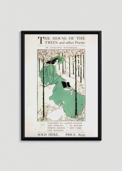 Plakat w drewnianej czarnej ramce: Ethel Reed The House of Trees Art Nouveau