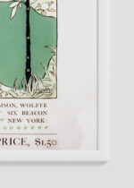 Zbliżenie na detale plakatu oprawionego w drewnianą białą ramkę od Plakatello®: Ethel Reed The House of Trees Art Nouveau