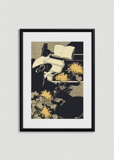 Plakat w drewnianej czarnej ramce: vintage Kobieta z fortepianem Ethel Reed