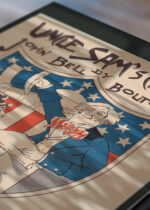 Zbliżenie na detale plakatu: Uncle Sam's Church Ethel Reed vintage USA