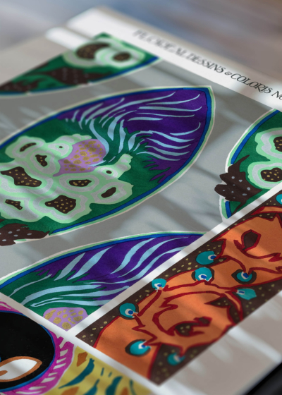 Zbliżenie na detale plakatu: Eugène Séguy wzór roślinny Art Nouveau vintage