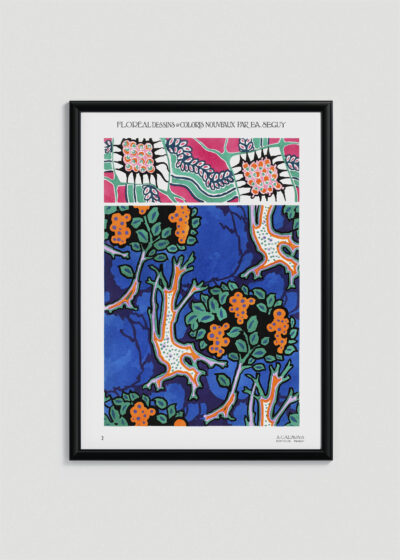 Plakat w drewnianej czarnej ramce: Art Déco wzór florystyczny E.A. Séguy Floréal