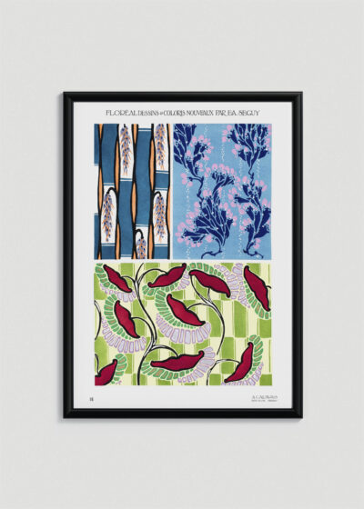 Plakat w drewnianej czarnej ramce: Séguy Floréal kwiaty Art Déco vintage botaniczny