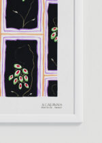 Zbliżenie na detale plakatu oprawionego w drewnianą białą ramkę od Plakatello®: E.A. Séguy Floreal Art Déco wzory geometryczne