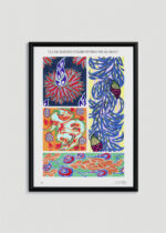 Plakat w drewnianej czarnej ramce: Art Déco wzory floralne E.A. Séguy Floreal vintage