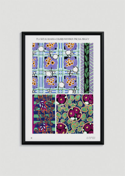 Plakat w drewnianej czarnej ramce: Émile-Allain Séguy wzory florystyczne art déco