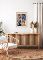 Aranżacja wnętrza, na ścianie wisi plakat w ramce: E.A. Séguy kwiaty art déco vintage botaniczny