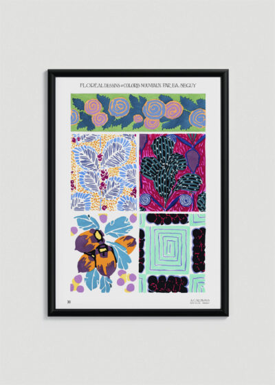 Plakat w drewnianej czarnej ramce: Art Déco wzór florystyczny E.A. Séguy Floréal