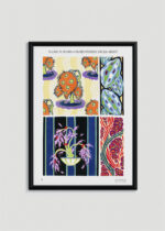 Plakat w drewnianej czarnej ramce: E.A. Séguy Floreal art déco botaniczny vintage