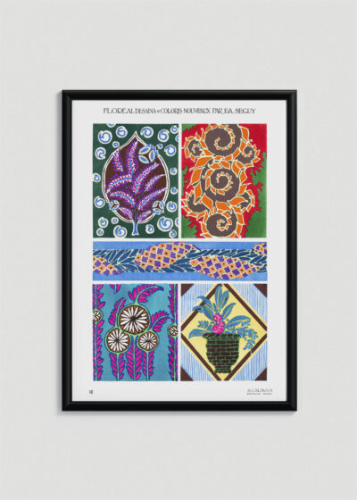 Plakat w drewnianej czarnej ramce: Eugène Séguy Art Déco francuskie wzory floralne