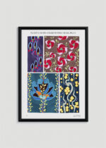 Plakat w drewnianej czarnej ramce: wzory floralne E.A. Séguy Art Déco vintage