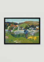 Plakat w drewnianej czarnej ramce: Bretagne Paul Gauguin Pont-Aven pasterz owce