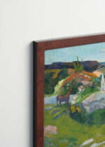 Plakat oprawiony w drewnianą brązową ramkę Vintage Italia: Bretagne Paul Gauguin Pont-Aven pasterz owce