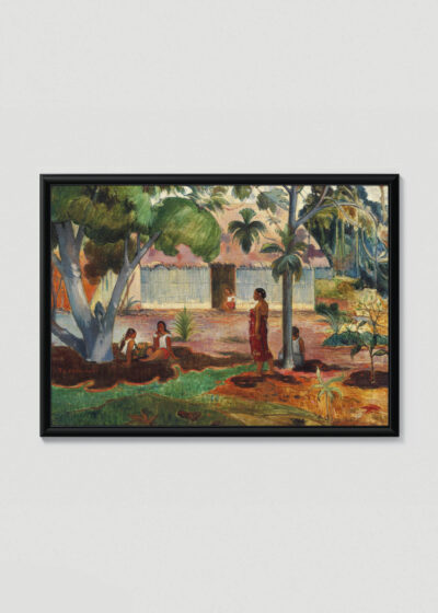 Plakat w drewnianej czarnej ramce: Paul Gauguin Te raau nahie Miłe kwiaty Tahiti 1896