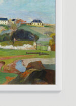 Zbliżenie na detale plakatu oprawionego w drewnianą białą ramkę od Plakatello®: Paysage près de Pont-Aven Paul Gauguin 1888