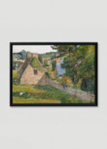 Plakat w drewnianej czarnej ramce: Paul Gauguin bretońska wieś postimpresjonizm