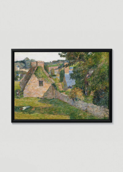 Plakat w drewnianej czarnej ramce: Paul Gauguin bretońska wieś postimpresjonizm