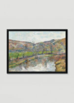 Plakat w drewnianej czarnej ramce: Paul Gauguin pejzaż bretoński postimpresjonizm