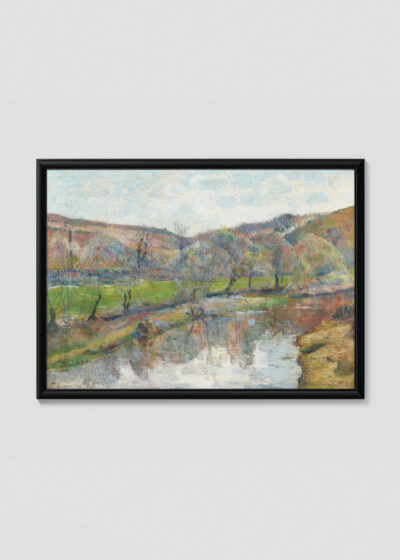 Plakat w drewnianej czarnej ramce: Paul Gauguin pejzaż bretoński postimpresjonizm