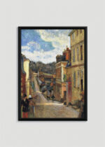 Plakat w drewnianej czarnej ramce: Paul Gauguin Pont-Aven bretońska uliczka 1888