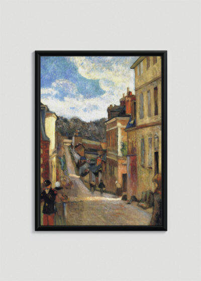 Plakat w drewnianej czarnej ramce: Paul Gauguin Pont-Aven bretońska uliczka 1888