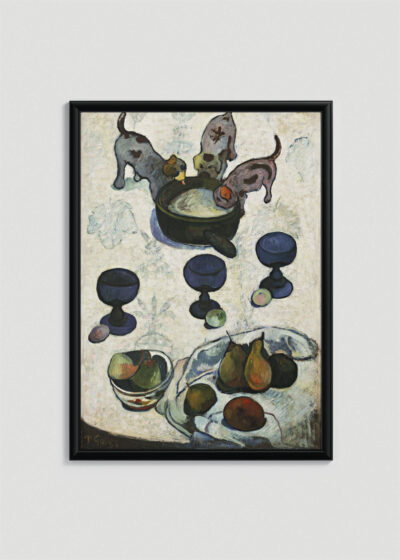 Plakat w drewnianej czarnej ramce: Paul Gauguin psy z Tahiti postimpresjonizm