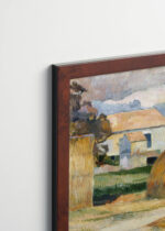 Plakat oprawiony w drewnianą brązową ramkę Vintage Italia: Paul Gauguin pejzaż wiejski chaty stóg siana
