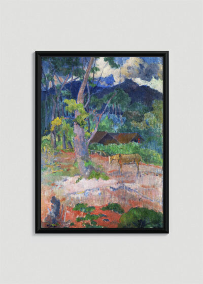 Plakat w drewnianej czarnej ramce: Paul Gauguin Tahiti reprodukcja post-impresjonizm