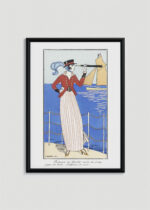 Plakat oprawiony w drewnianą brązową ramkę Vintage Italia: Kostium jachtowy George Barbier 1914 Art Deco