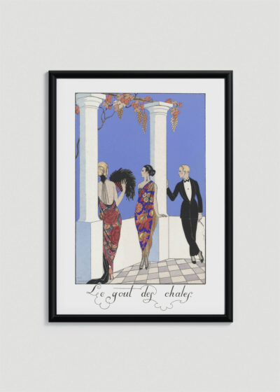Plakat oprawiony w drewnianą brązową ramkę Vintage Italia: Art Deco George Barbier Le goût des châles 1922