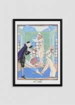 Plakat oprawiony w drewnianą brązową ramkę Vintage Italia: L'eau George Barbier Art Deco kobieta kąpiel