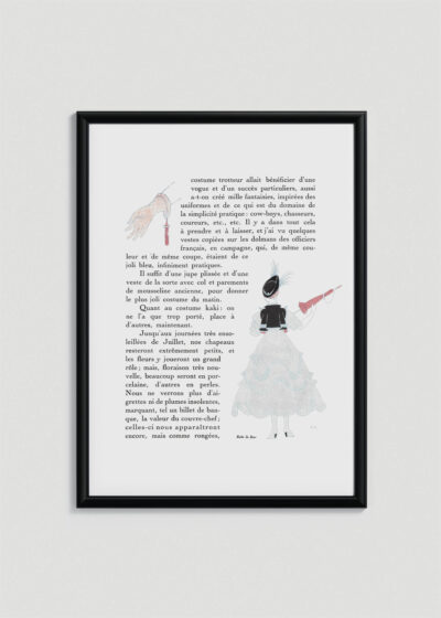 Plakat oprawiony w drewnianą brązową ramkę Vintage Italia: kobieta z różową parasolką Art Deco George Barbier