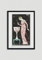 Plakat oprawiony w drewnianą brązową ramkę Vintage Italia: Art Deco kobieta w jedwabnej sukni George Barbier