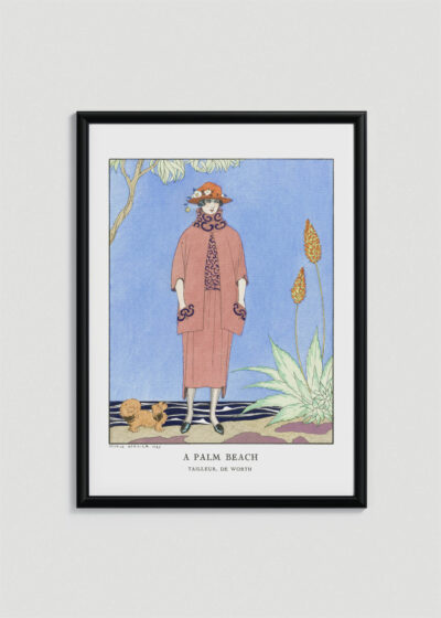 Plakat oprawiony w drewnianą brązową ramkę Vintage Italia: Art Deco George Barbier A Palm Beach 1921