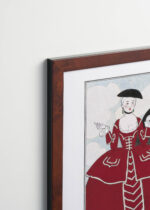 Aranżacja wnętrza, na ścianie wisi plakat w ramce: George Barbier Art Deco para w strojach rokoko