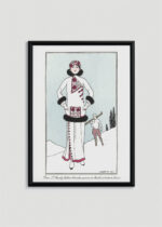 Plakat oprawiony w drewnianą brązową ramkę Vintage Italia: Art Deco George Barbier zimowa elegantka 1913