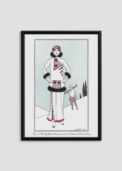 Plakat oprawiony w drewnianą brązową ramkę Vintage Italia: Art Deco George Barbier zimowa elegantka 1913