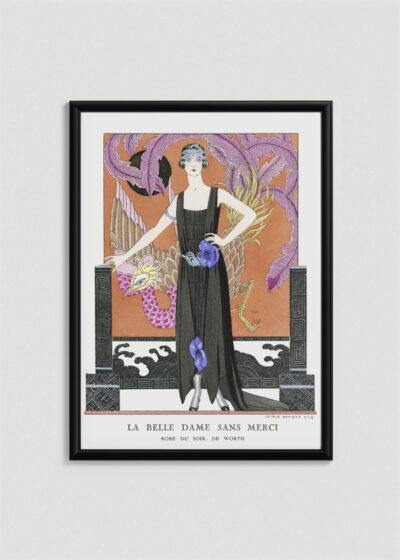 Plakat oprawiony w drewnianą brązową ramkę Vintage Italia: La Belle Dame Sans Merci George Barbier Art Deco