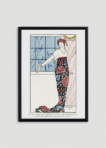 Plakat oprawiony w drewnianą brązową ramkę Vintage Italia: Art Deco elegancka dama George Barbier 1913