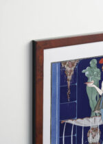 Aranżacja wnętrza, na ścianie wisi plakat w ramce: Art Déco Perłowa Fontanna George Barbier 1914