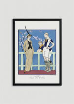 Plakat oprawiony w drewnianą brązową ramkę Vintage Italia: Rugby Costume tailleur George Barbier Art Deco