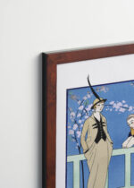 Aranżacja wnętrza, na ścianie wisi plakat w ramce: Rugby Costume tailleur George Barbier Art Deco