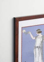 Aranżacja wnętrza, na ścianie wisi plakat w ramce: Psyché George Barbier ilustracja mody Art Deco