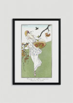 Plakat oprawiony w drewnianą brązową ramkę Vintage Italia: Art Deco George Barbier kobieta w ogrodzie 1914