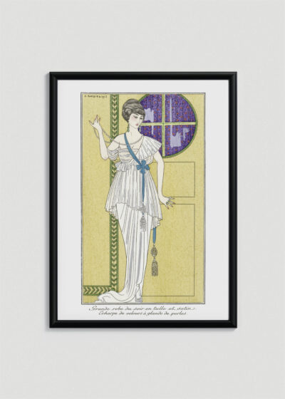 Plakat oprawiony w drewnianą brązową ramkę Vintage Italia: George Barbier 1913 Art Deco ilustracja moda