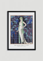 Plakat oprawiony w drewnianą brązową ramkę Vintage Italia: Art Déco Des Roses dans la Nuit George Barbier