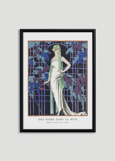 Plakat oprawiony w drewnianą brązową ramkę Vintage Italia: Art Déco Des Roses dans la Nuit George Barbier
