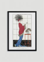 Plakat oprawiony w drewnianą brązową ramkę Vintage Italia: Art Deco George Barbier elegancka dama 1912
